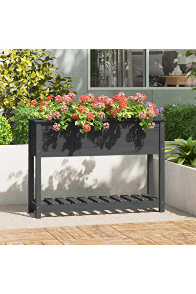 Concept Jardinieră cu raft, gri, 111,5x34,5x81 cm, lemn masiv de pin