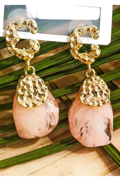 Monalisa Home Luxury Pink Stone Figured Dangle Earrings