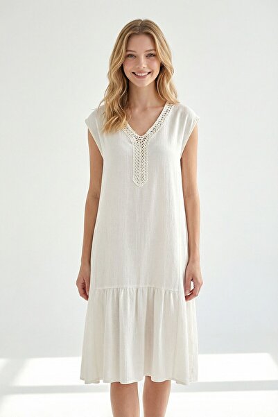 bacc Φόρεμα με λεπτομέρεια από λινό δαντέλα Alaçatı