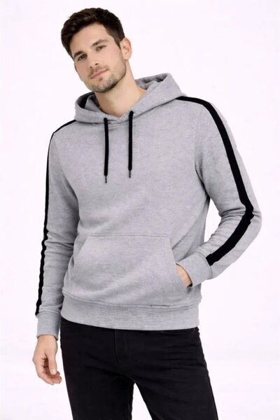 Kanonik Education Ανδρικό φούτερ με κουκούλα ριγέ oversized βαμβακερό - γκρι