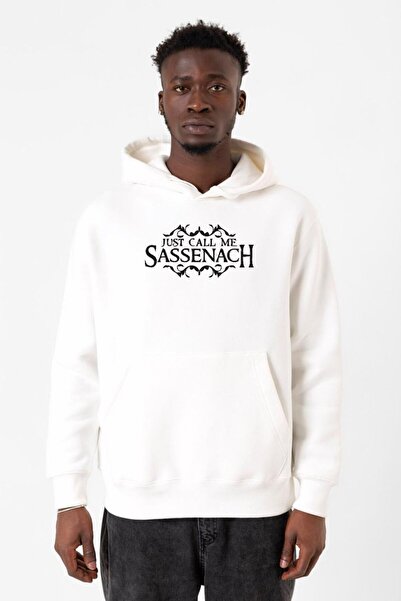 Tshirthane Outlander Just Call Me Sassenach Λευκό Ανδρικό Φούτερ με Κουκούλα 3ip