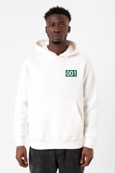 Tshirthane Squid Game Player 001 Hanorac cu glugă alb pentru bărbați, 3ip