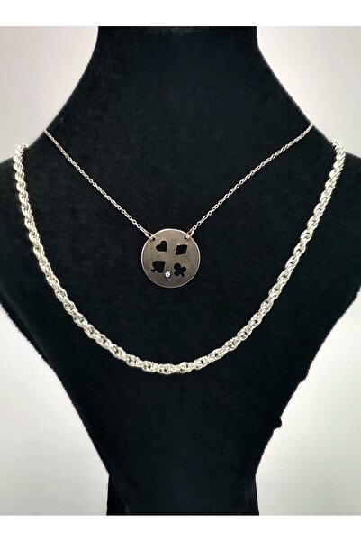 Monalisa Home Double Chain Silver Color Figured Necklace