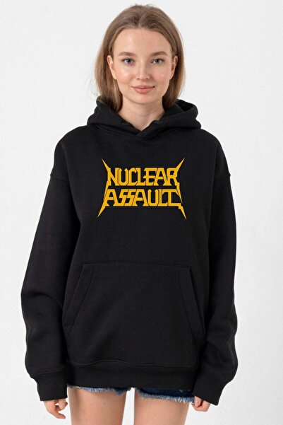 Tshirthane Nuclear Assault Lettern crna ženska 3ip majica sa kapuljačom