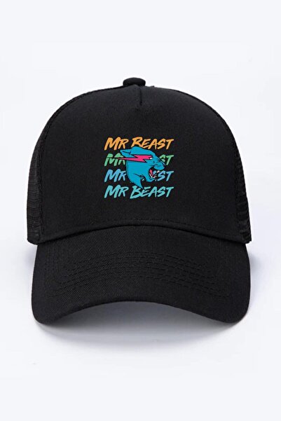 Tshirthane Μαύρο διχτυωτό καπέλο Mr Beast Lettern