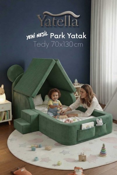 yatella Luxury Tedyy Baza ve Başlıklı Montessori Full Sünger Yatak Seti 70 x 130 Antrasit