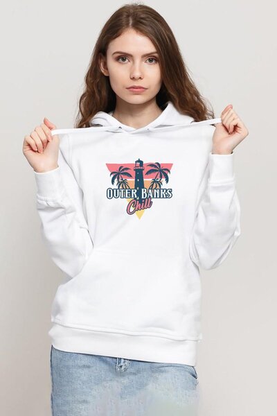 Tshirthane Outer Banks Chill bela ženska majica sa kapuljačom i tri žice