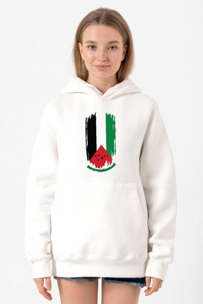 Tshirthane Lubenica, zastava Palestine, bela dječja majica sa kapuljačom i tr...