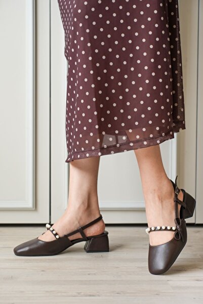 MODAADAM Γυναικεία παπούτσια Maste Pearl με χαμηλό τακούνι - Καφέ-Δερμάτινο