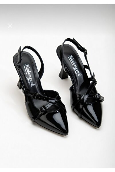 madamrenk Γυναικεία μαύρα λουστρίνια παπούτσια με διπλό λουράκι με λεπτομέρει...