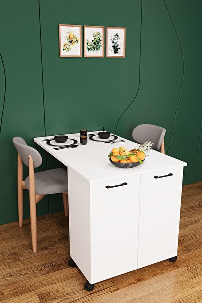 asratrend Lüks Katlanır Mutfak Adası Bar %100 MDF Çok Amaçlı Yemek Masası Kah...