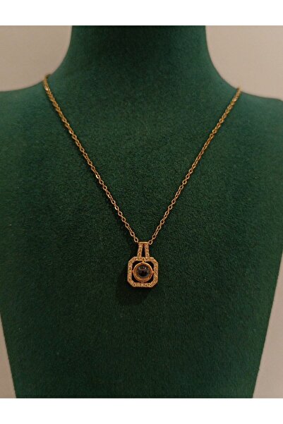 Monalisa Home Gold Color Figured Fancy Square Stone Necklace