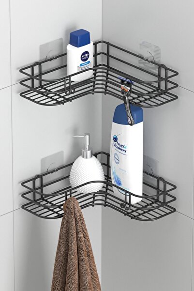 Tekno-tel Teknotel 2 τεμάχια γωνιακό ράφι μπάνιου με αυτοκόλλητους γάντζους μ...