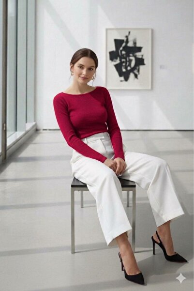 CAST COLLECTİON Γυναικεία Κόκκινη Μακρυμάνικη Μπλούζα με Στενή Εφαρμογή