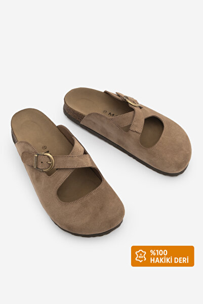 Marjin Γυναικείες παντόφλες από γνήσιο δέρμα, με κλειστό μπροστινό μέρος, σόλ...