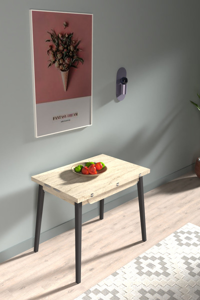 VİLİNZE Avanos Ahşap Ayaklı Katlanır Kanatlı Mdf Mutfak Masası - 60x90+60 (90...