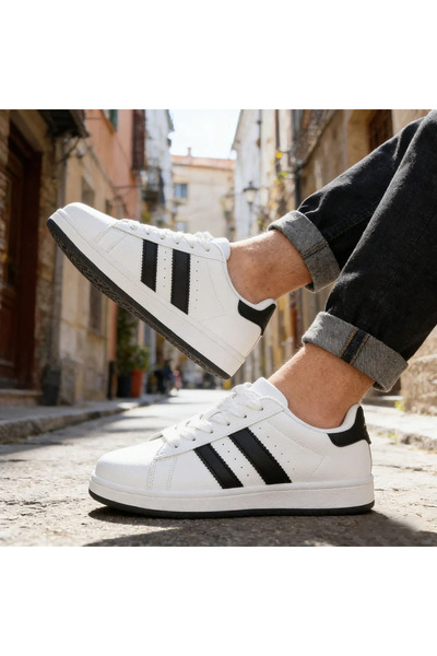 Tmall Pantofi sport bărbătești, din piele, B4059, alb cu negru