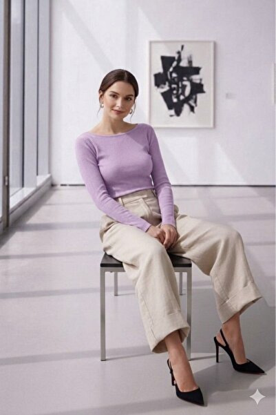 CAST COLLECTİON Γυναικεία μακρυμάνικη μπλούζα σε λεπτή γραμμή λιλά