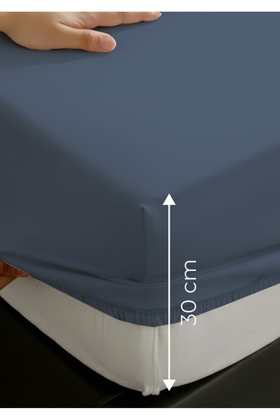 Days In Colours 100% Organic Cotton Fitted Sheet - 160X200 - Indigo - Dolmabahçe Series