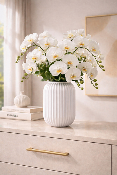 ANGDESİGN Διακοσμητικό Γυάλινο Βάζο Γραμμικού Σχεδιασμού ΛΕΥΚΟ 20 εκ. •• Διακ...