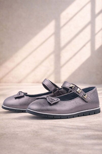 Rakerplus Обувки за балерини от естествена кожа с платинен велкро метал