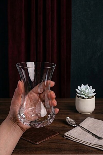 DECOSTYLE Yaprak 6'lı Soğuk Kesme Kristal Dekor İnce Belli Çay Bardağı - Özel Yapım Sunum 125cc