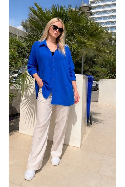 Garamak Basic Salaş Oversize Gömlek Mavi