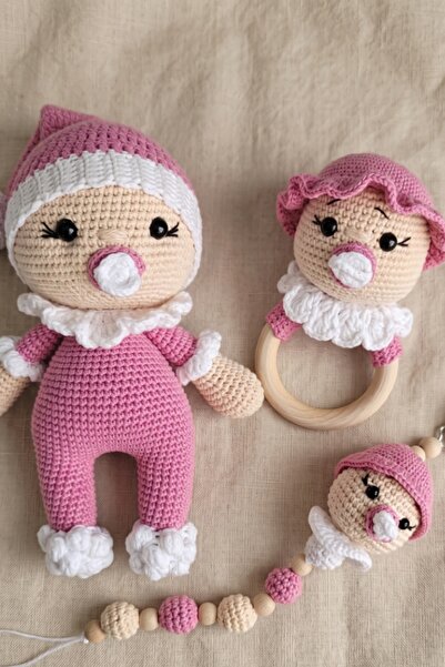 kelebeginruyasihobievi Amigurumi Yenidoğan Emzikli Uyku Arkadaşı Bebek, Çıngı...