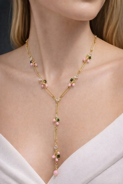 LindaOzbeyBijuteri Colorful Heart Y Model New Season Necklace