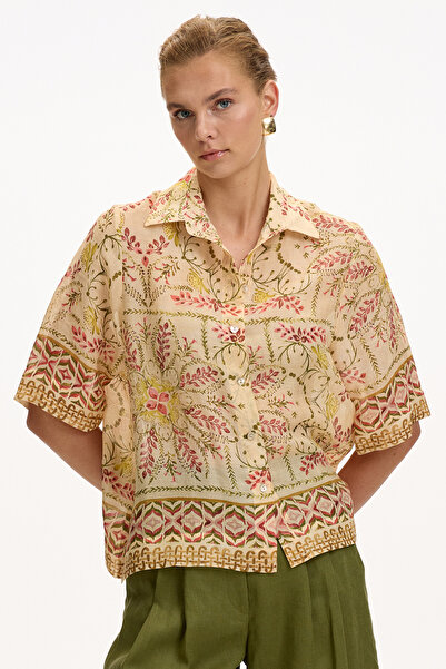 Exquise Γιακάς πουκαμίσου Κοντομάνικο Πουκάμισο Regular Rami Λινό