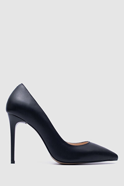 TOGO Black Genuine Leather Women's Stiletto Heeled Shoes 10 cm [060295]