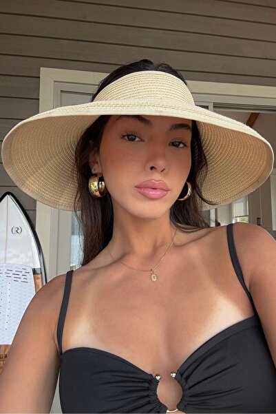 keisy Γυναικείο ψάθινο καπέλο με γείσο (Μπεζ χρώμα)