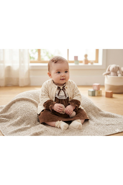 NoyNoy Baby NOYNOY-9304 3-6 AY KAHVERENGİ ELBİSE TAKIM SET