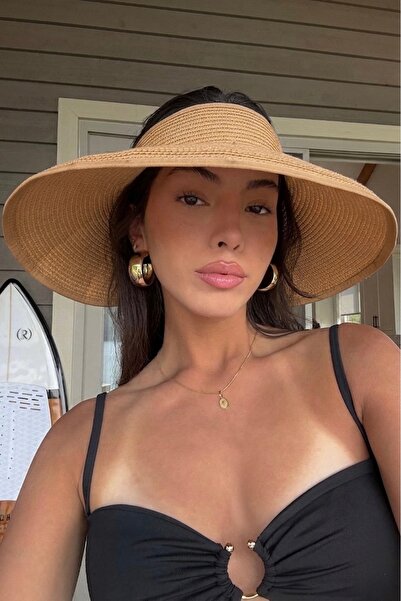 keisy Γυναικείο ψάθινο καπέλο με γείσο (καμηλό)