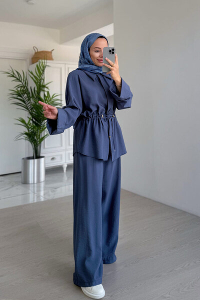 Ka Hijab Σετ με λεπτομέρεια με κορδόνια casual - Indigo