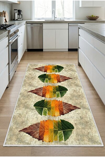 Leaf Patterned Kitchen Carpet Machine Washable Carpet Anti-Slip Base Carpet