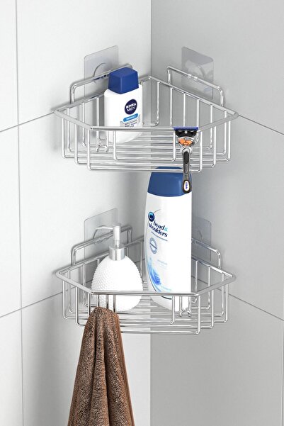 Tekno-tel Teknotel 2 τεμάχια γωνιακό ράφι μπάνιου με αυτοκόλλητους γάντζους χ...