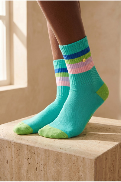 Katia&Bony Γυναικείες κάλτσες σε τιρκουάζ χρώμα ριγέ