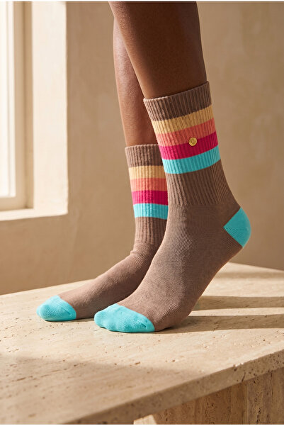 Katia&Bony Γυναικείες πολύχρωμες ριγέ κάλτσες καφέ