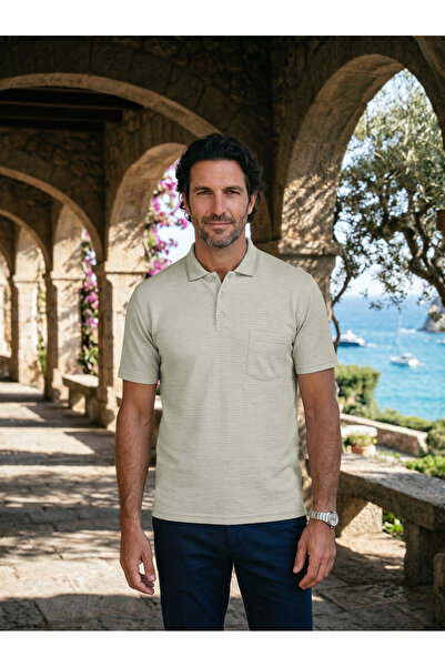 Çizgi Triko Men's Polo Collar Short Sleeve Classic Fit Buttoned Pocket Combed...