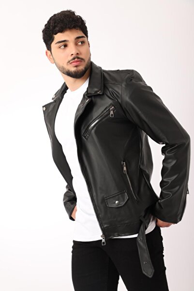 Stilkombin Μπουφάν από συνθετικό δέρμα με ζώνη στη μέση Kuzey Beli BL 1261-50268