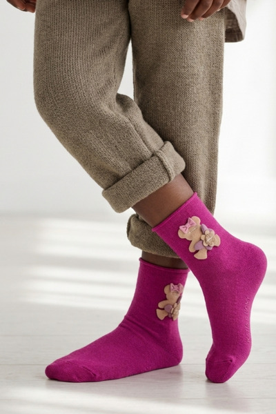 Katia&Bony Κοριτσίστικες κάλτσες Modal χωρίς λάστιχο με αξεσουάρ Teddy Purple