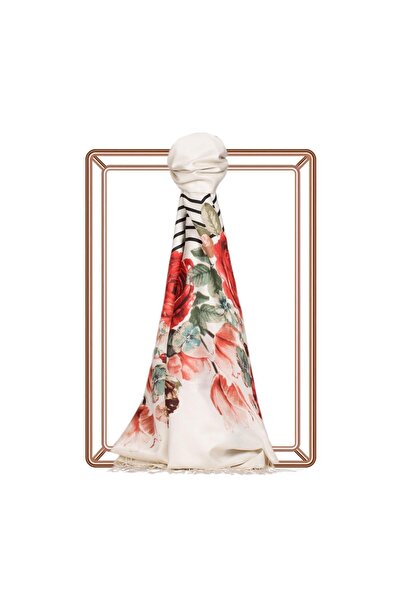 ipekevi Καλάθι τριαντάφυλλων με μεταξωτό σάλι με σχέδιο - Λευκό