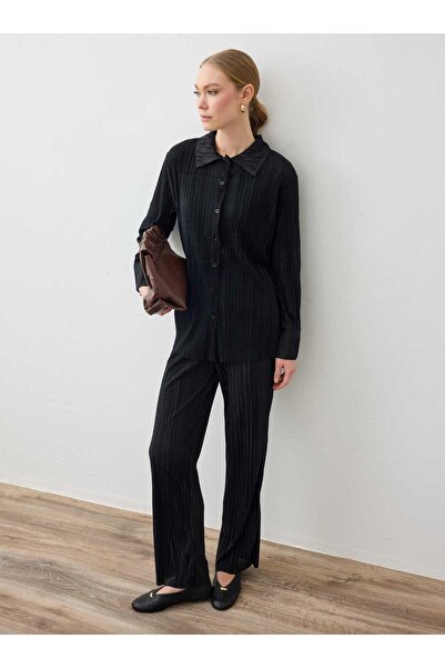 Refka Σετ Παντελόνι & Πουκάμισο με Λεπτομέρεια Κουμπιού - Μαύρο - Refka
