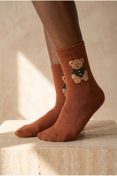 Katia&Bony Unisex Teddy Με σχέδιο κάλτσες καφέ