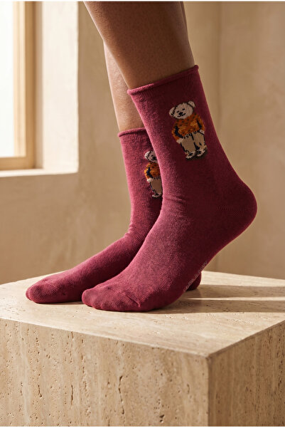 Katia&Bony Γυναικείες κάλτσες με μοτίβο Teddy Elastic Modal Socket Claret Red