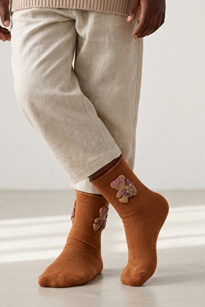 Katia&Bony Κοριτσίστικες κάλτσες Modal χωρίς λάστιχο με αξεσουάρ Teddy Orange