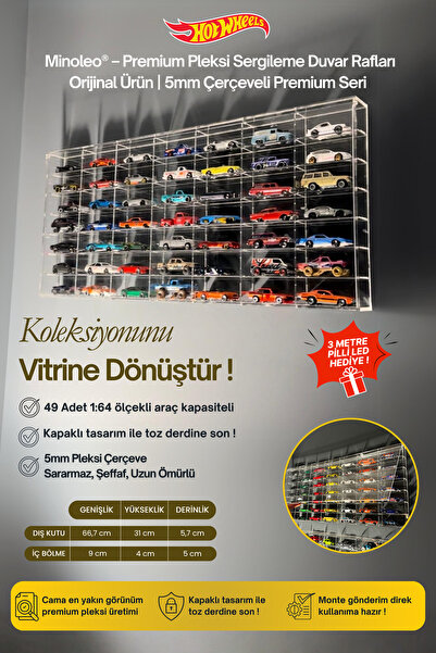 Minoleo Orijinal Minoleo® 49 Kapasiteli 1:64 Diecast Pleksi Araba Rafı- Premi...