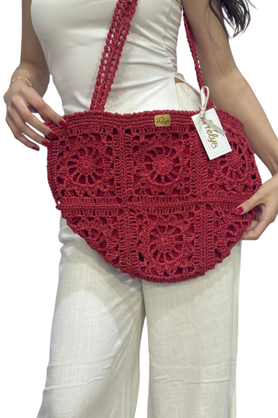 Helybag El Yapımı Örgü Tote Çanta – Kağıt İp Omuz Çantası, Bohem Yaz Plaj Çan...