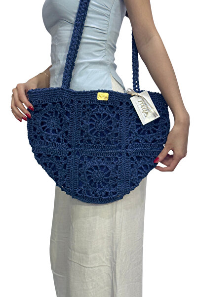 Helybag El Yapımı Örgü Tote Çanta – Kağıt İp Omuz Çantası, Bohem Yaz Plaj Çan...